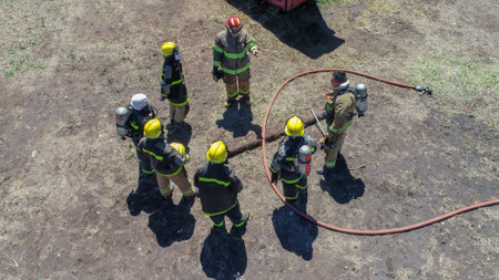 San Rafael, Argentina, November 21, 2020: firefighters meeting aerial viewのeditorial素材