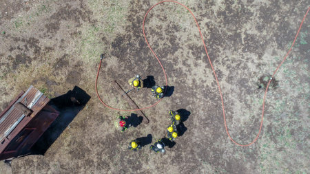 San Rafael, Argentina, November 21, 2020: firefighters meeting aerial view