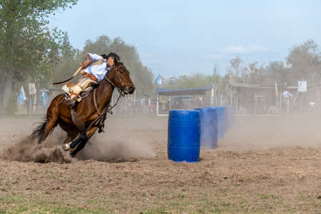 Argentine gaucho in Creole skill games in Patagonia Argentina.のeditorial素材