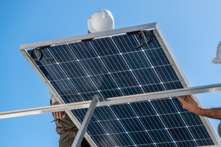 Installation of solar panels, in family residences.の写真素材