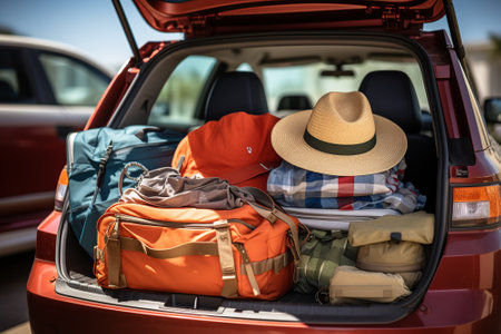 Car trunk full of suitcase from going on vacation.の素材