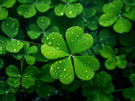 Close-up of 4-leaf clover.の素材