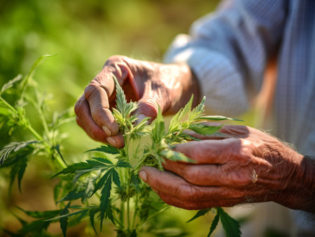 Farmer planting marijuana.の素材