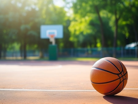 Basketball court, next to ball.の素材