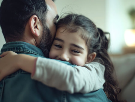 Close-up of daughter's hug with father.の素材