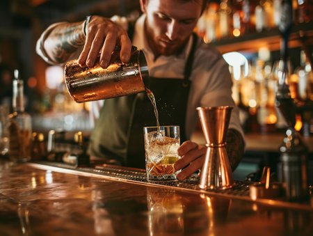 Barman preparing drink.の素材
