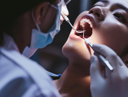 Dentist working on patient.の素材