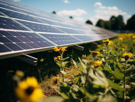 Solar panels in the field.の写真素材