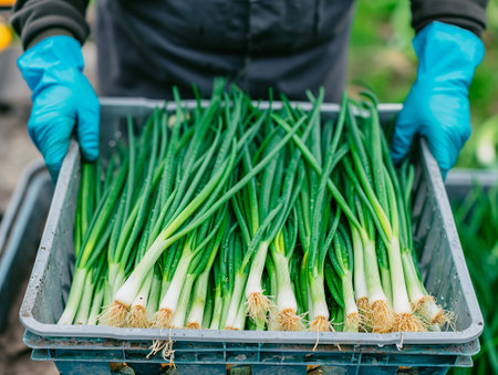 Green onion harvest.の素材