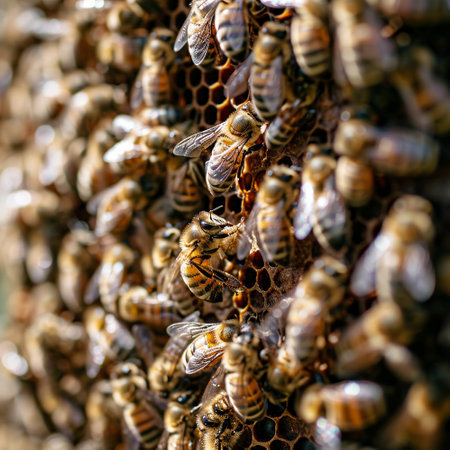 Bees in honeycomb.の素材