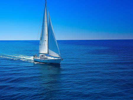 Sailboat sailing in a blue sea and clear sky.の素材
