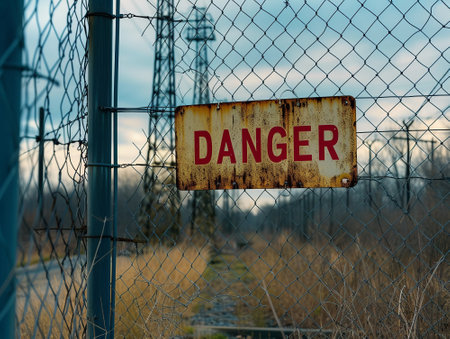 Danger sign in old facilities.の素材