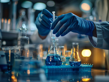 Prior to chemical hands working in the laboratory.の素材