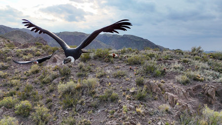 Andean condors (adult males) perched in the Andes mountain range.