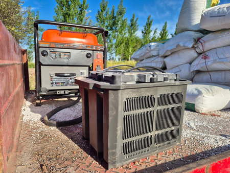 Agricultural drone battery charging station.