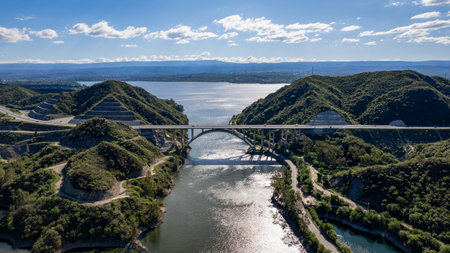 Arch bridge over San Roque Lake, Villa Carlos Paz, Cordoba, Argentina.