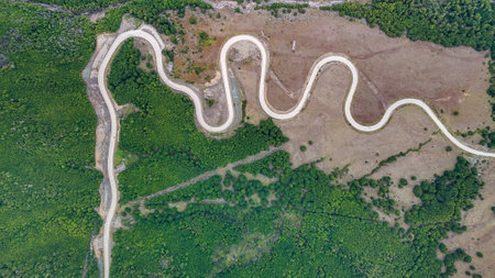 Aerial view of the Carretera Austral, near Cerro Castillo National Park, Chile.の写真素材