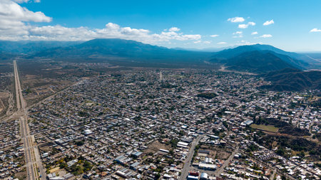Aerial view of the city of Chilecito, La Rioja, Argentinaの写真素材