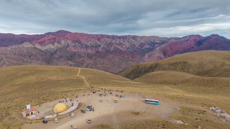 Aerial photo of the Hornocal mountain range, Humahuaca, Jujuy, Argentina.の写真素材