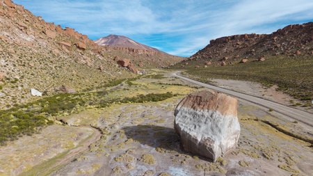 Aerial view of the Agua Caliente Ravine and the Tuzgle Volcano in Jujuy, Argentina.の写真素材