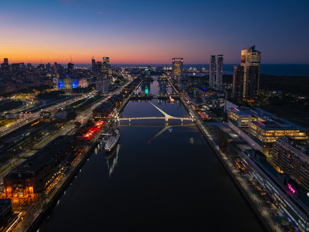 Aerial view of Puerto Madero, Buenos Aires, at sunset. Argentina.の写真素材