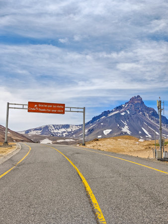 Aerial view of Paso Pehuenche, (Maule Lagoon). Argentina - Chile international borderの写真素材