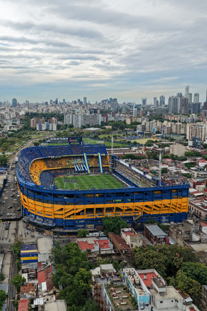 Vertical aerial view of La Bombonera stadium in Buenos Aires, perfect for mobile social media content.の写真素材