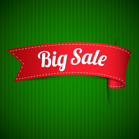 Sale banner in red ribbon concept design on green stribe background,vector illustration.のイラスト素材