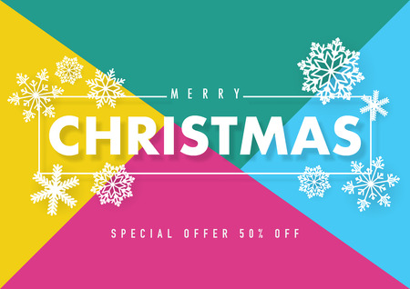 Merry christmas greeting card design,background with snowflakes and typography.のイラスト素材