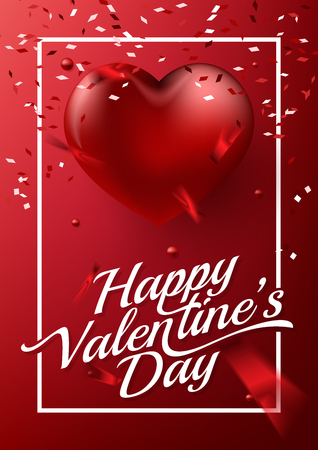 Happy valentine's day typography text with red heart in love concept.Vector illustration.のイラスト素材