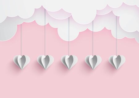 Happy valentine's day and love vector card and poster design with origami heart and confetti.Illustration eps10.のイラスト素材