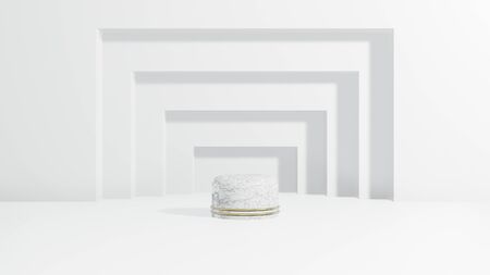 3d render of minimal style polygon with white marble and golden shape.Abstract isolated background concept.の写真素材