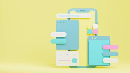 Realistic mobile phone with dashboard for business and digital marketing concept.3d render illustration.の写真素材