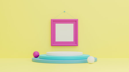 3d render of minimal style podium or pedestal on colourful pastel background.Abstract concept.