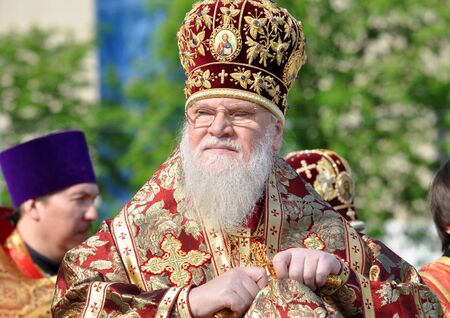 Metropolitan Isidore at prayer on April 21, 2012 in Krasnodar, Russia  Metropolitan Isidor - Chairman of the Ecclesiastical Court of the Russian Orthodox Churchのeditorial素材