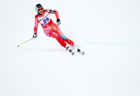 SOCHI, RUSSIA - FEBRUARY 18: Carolina Ruiz Castillo competes in the FIS Alpine Ski World Cup 2011/2012 on February 18, 2012 Russia, Sochi, Rosa Khutorのeditorial素材