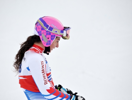 SOCHI, RUSSIA - FEBRUARY 18: Margot Bailet competes in the FIS Alpine Ski World Cup 2011/2012 on February 18, 2012 Russia, Sochi, Rosa Khutorのeditorial素材