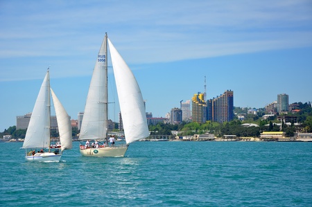 SOCHI, RUSSIA - MAY, 29  Sailing regatta for the Cup Sochi Yacht Club yachts of the high seas ORC  cruisers  on May 29, 2011 in Sochi, Russia のeditorial素材