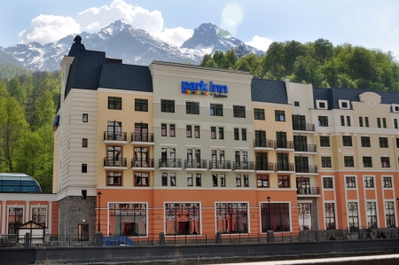 SOCHI, RUSSIA - APRIL 29 The construction of a new ski resort  Rosa Khutor  in Sochi on APRIL 29, 2012  Total investment is 69 billion rubles  Management will provide the French  Compagnie des Alps   のeditorial素材