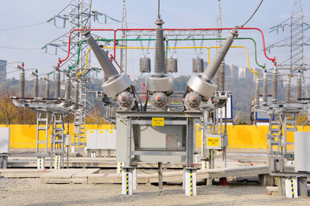 The high-voltage transformer at power plant