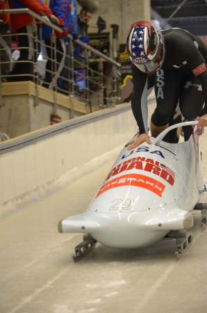 SOCHI, RUSSIA - FEBRUARY 16: FIBT Viessmann Bobsleigh @ Skeleton World Cup on February 16, 2013 in...