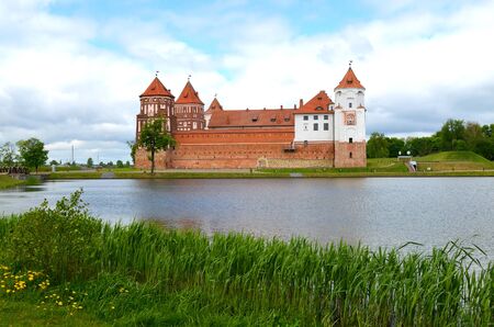 MIR, BELARUS - May 14, 2015: General view of the facade of the Mir Castle. Built in the XVI century. An architectural monument,のeditorial素材