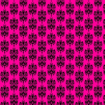 Hot Pink   Black Damask Paperの写真素材
