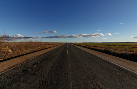 Long straight road between fields in Spain