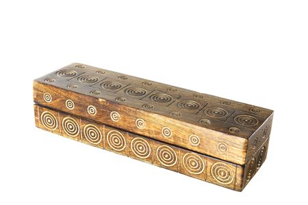 Brown wooden box in white isolated backgroundの写真素材