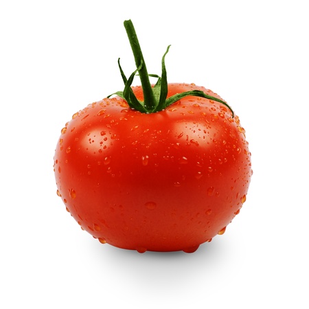 Wet tomatoe isolated on white with clipping path includedの写真素材