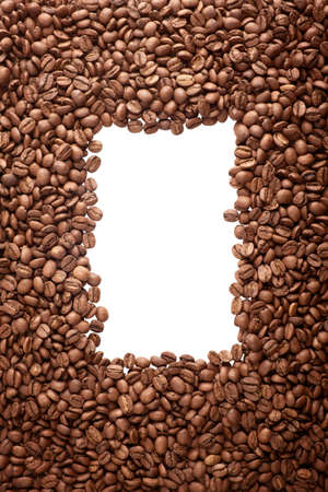 A frame made from coffee beans isolated on white. の写真素材