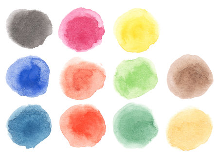 Watercolor hand painted multicolor dots  Isolated  Made myself の写真素材