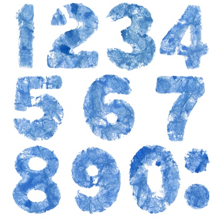 Watercolor number set stamped on rough textured crupled paper, isolated  Made myself の写真素材