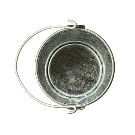 A simple tin bucket, top view, isolatedの写真素材